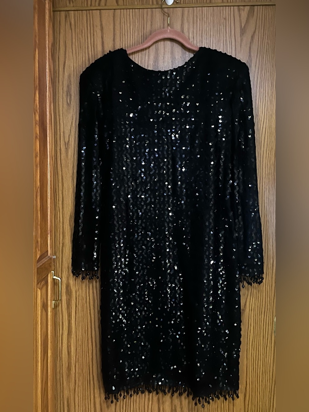 Glenrob Vintage Black Beaded Sequin Long Sleeve Cocktail Dress